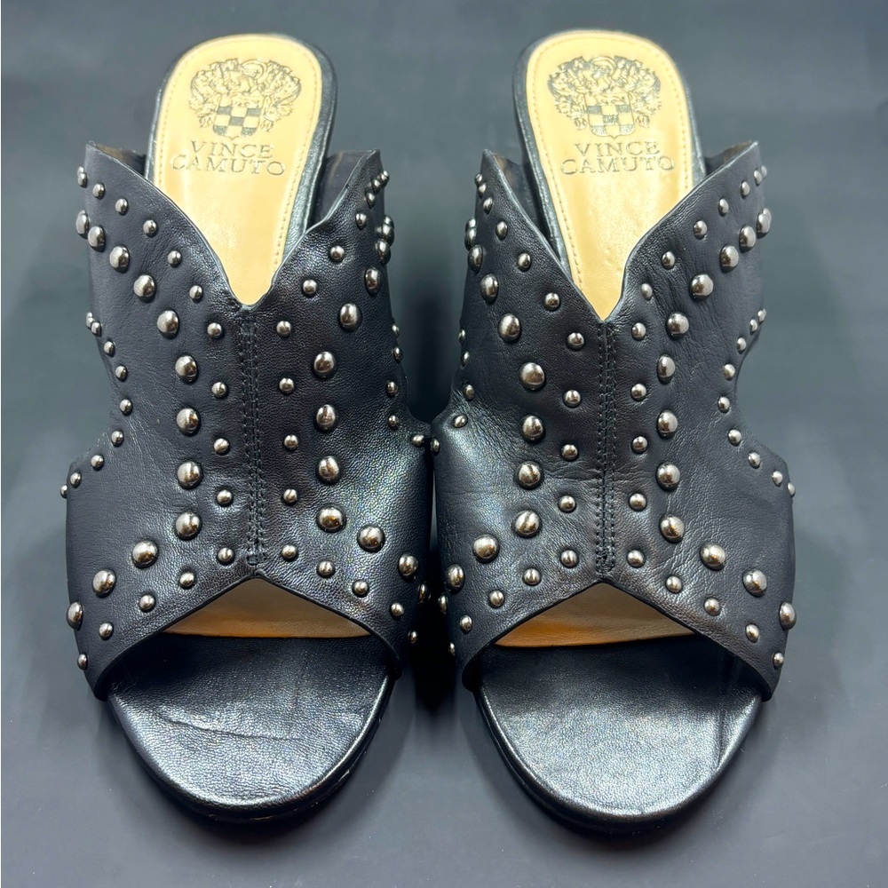 Size 7.5 black studded Vince Camuto healed Mules
